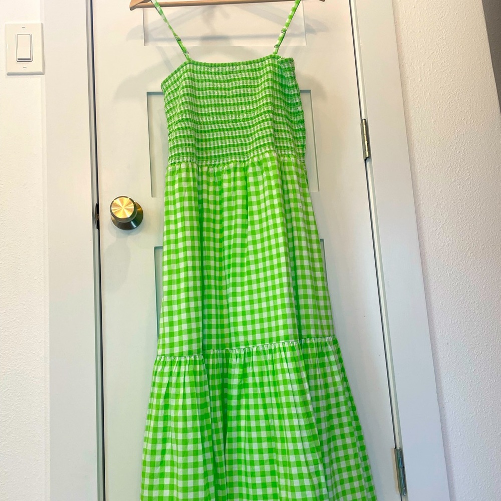 J. Crew MIDI White and Green Sun Dress